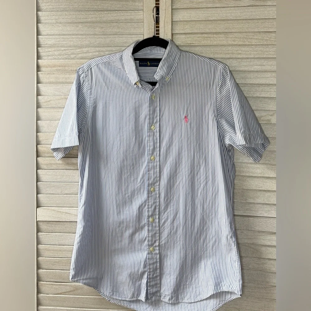 Polo Ralph Lauren Blue Striped Button Up Shirt. Small Great Condition Preppy